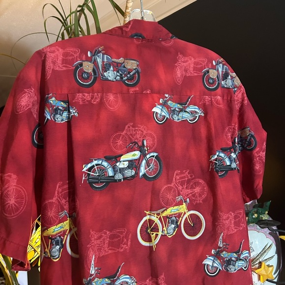 Halekulani Hawaii Red Motorcycle Pattern Men's Shirt XL - Picture 7 of 11